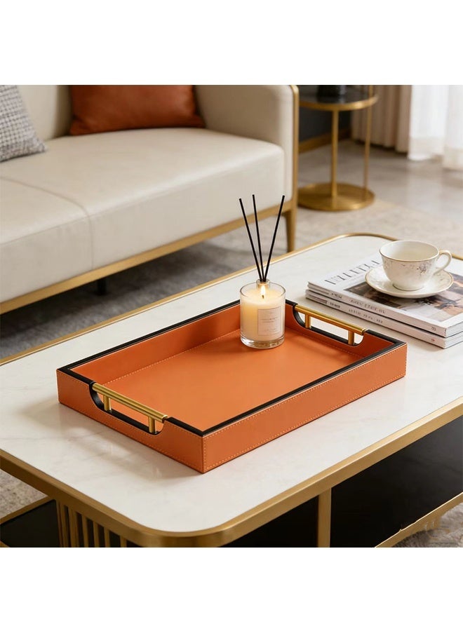 JCB CHIC صينية تقديم من البولي يوريثان مقاس 40×30 سم بمقابض معدنية مصقولة باللون الذهبي، صواني زخرفية لطاولة القهوة، صينية مستطيلة حديثة لجميع المناسبات - Image 1